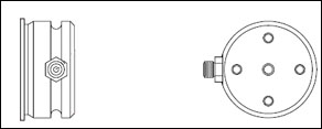 ПОДРОБНАЯ СХЕМА 500-106 Вакуумный датчик измерения толщины и скорости напыления плёнок в вакуумне, одно электрическое соединение Microdot (тип S-50) расположено на боковй (цилиндрической) поверхности, без водяного охлаждения.